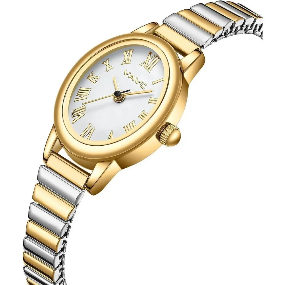 Women's Watch with Stainless Steel Expansion Band Oval Case Roman Dial Elegant